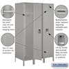 Salsbury Industries 1 Tier Metal Locker, 54"Wx78"Hx21"D, 3 Door, Gray, Unassembled 18-51361GY-U